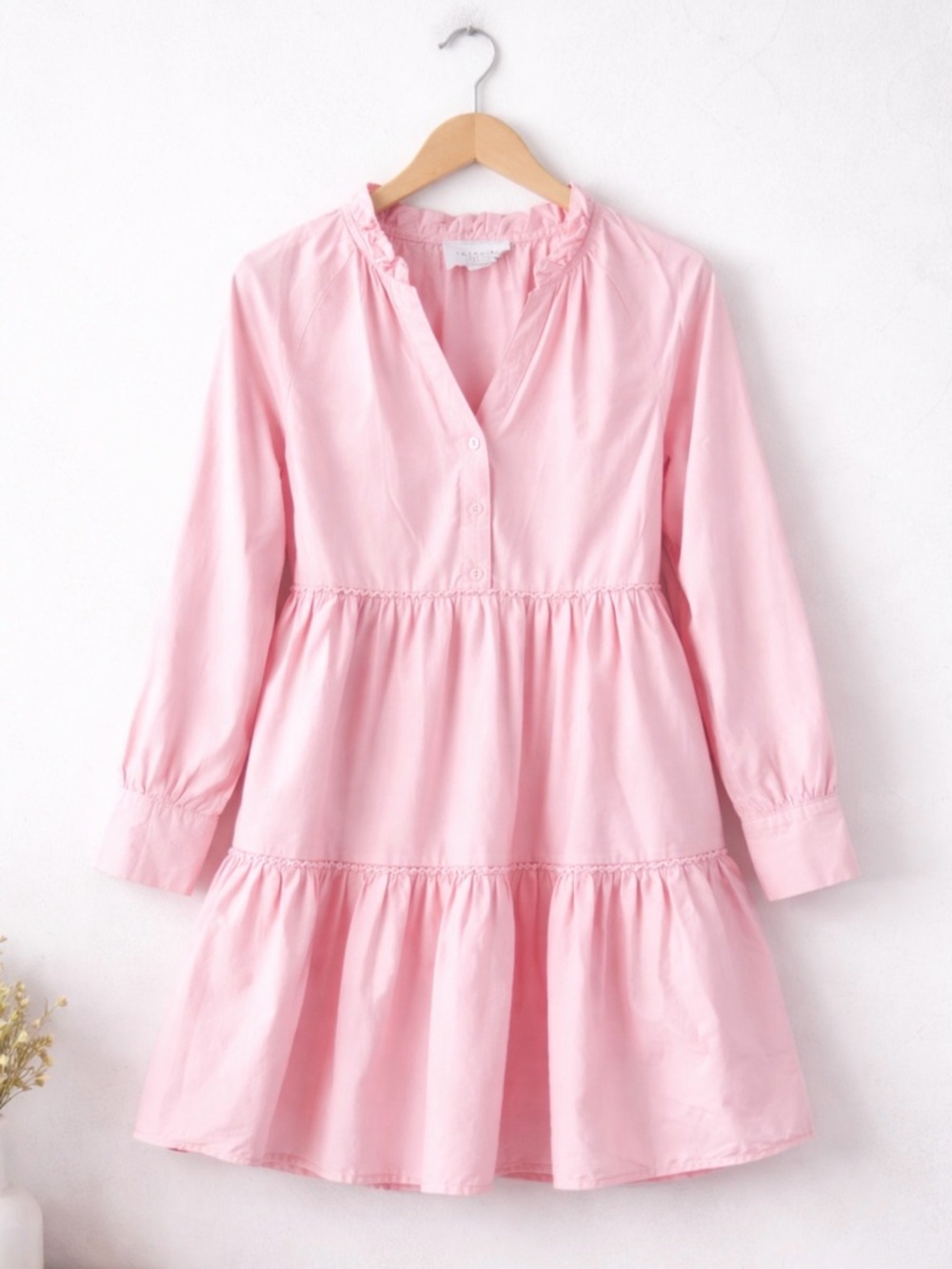 Rochelle Behrens The Shirt Candace Pink Dress Small Tiered Ruffle Poplin Mini